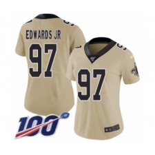 Women's New Orleans Saints #97 Mario Edwards Jr Limited Gold Inverted Legend 100th Season Football Jersey
