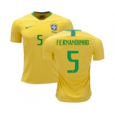 Brazil #5 Fernandinho Home Kid Soccer Country Jersey