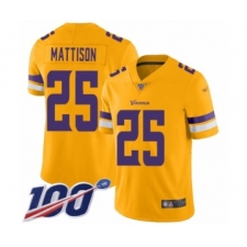 Men's Minnesota Vikings #25 Alexander Mattison Limited Gold Inverted Legend 100th Season Football Jersey