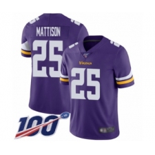 Men's Minnesota Vikings #25 Alexander Mattison Purple Team Color Vapor Untouchable Limited Player 100th Season Football Jersey