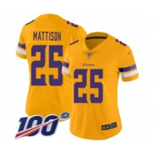 Women's Minnesota Vikings #25 Alexander Mattison Limited Gold Inverted Legend 100th Season Football Jersey