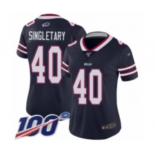 Women's Buffalo Bills #40 Devin Singletary Limited Navy Blue Inverted Legend 100th Season Football Jersey