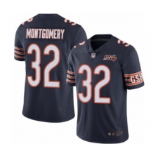 Men's Chicago Bears #32 David Montgomery Navy Blue Team Color 100th Season Limited Football Jersey