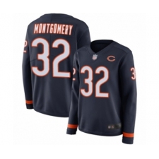 Women's Chicago Bears #32 David Montgomery Limited Navy Blue Therma Long Sleeve Football Jersey