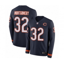 Youth Chicago Bears #32 David Montgomery Limited Navy Blue Therma Long Sleeve Football Jersey