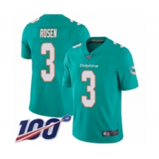 Men's Miami Dolphins #3 Josh Rosen Aqua Green Team Color Vapor Untouchable Limited Player 100th Season Football Jersey