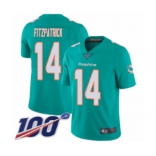 Men's Miami Dolphins #14 Ryan Fitzpatrick Aqua Green Team Color Vapor Untouchable Limited Player 100th Season Football Jersey