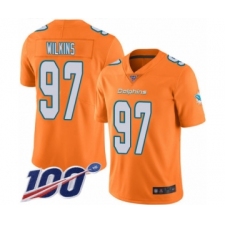 Men's Miami Dolphins #97 Christian Wilkins Limited Orange Rush Vapor Untouchable 100th Season Football Jersey