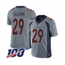 Men's Denver Broncos #29 Bryce Callahan Limited Silver Inverted Legend 100th Season Football Jersey