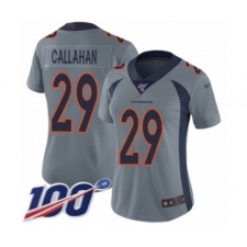 Women's Denver Broncos #29 Bryce Callahan Limited Silver Inverted Legend 100th Season Football Jersey