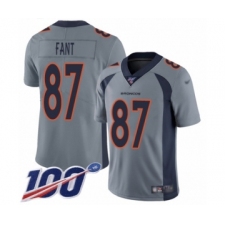 Men's Denver Broncos #87 Noah Fant Limited Silver Inverted Legend 100th Season Football Jersey