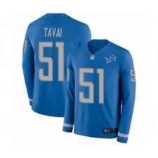 Men's Detroit Lions #51 Jahlani Tavai Limited Blue Therma Long Sleeve Football Jersey