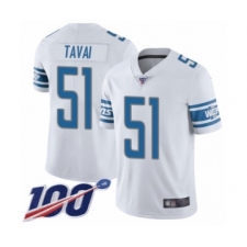 Men's Detroit Lions #51 Jahlani Tavai White Vapor Untouchable Limited Player 100th Season Football Jersey