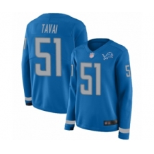 Women's Detroit Lions #51 Jahlani Tavai Limited Blue Therma Long Sleeve Football Jersey