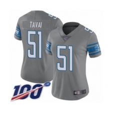 Women's Detroit Lions #51 Jahlani Tavai Limited Steel Rush Vapor Untouchable 100th Season Football Jersey