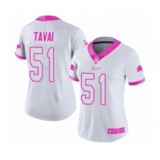 Women's Detroit Lions #51 Jahlani Tavai Limited White Pink Rush Fashion Football Jersey