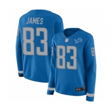 Women's Detroit Lions #83 Jesse James Limited Blue Therma Long Sleeve Football Jersey