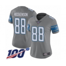 Women's Detroit Lions #88 T.J. Hockenson Limited Steel Rush Vapor Untouchable 100th Season Football Jersey