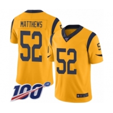 Men's Los Angeles Rams #52 Clay Matthews Limited Gold Rush Vapor Untouchable 100th Season Football Jersey