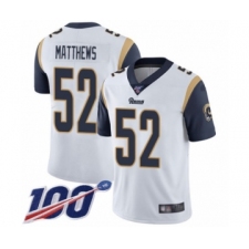 Men's Los Angeles Rams #52 Clay Matthews White Vapor Untouchable Limited Player 100th Season Football Jersey