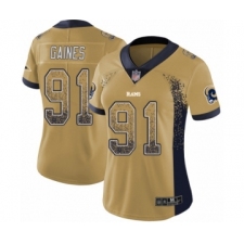 Women's Los Angeles Rams #91 Greg Gaines Limited Gold Rush Drift Fashion Football Jersey
