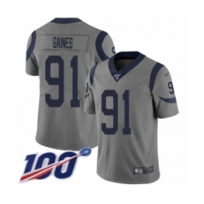 Youth Los Angeles Rams #91 Greg Gaines Limited Gray Inverted Legend 100th Season Football Jersey