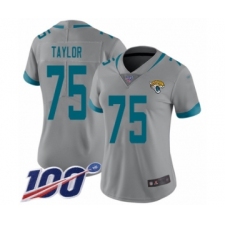 Women's Jacksonville Jaguars #75 Jawaan Taylor Silver Inverted Legend Limited 100th Season Football Jersey