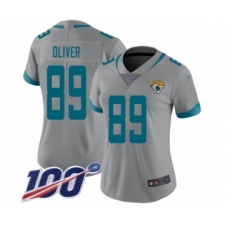 Women's Jacksonville Jaguars #89 Josh Oliver Silver Inverted Legend Limited 100th Season Football Jersey