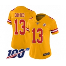 Women's Kansas City Chiefs #13 Sammie Coates Limited Gold Inverted Legend 100th Season Football Jersey