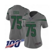 Women's New York Jets #75 Chuma Edoga Limited Gray Inverted Legend 100th Season Football Jersey