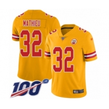 Men's Kansas City Chiefs #32 Tyrann Mathieu Limited Gold Inverted Legend 100th Season Football Jersey