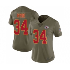 Women's Kansas City Chiefs #34 Carlos Hyde Limited Olive 2017 Salute to Service Football Jersey