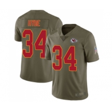 Youth Kansas City Chiefs #34 Carlos Hyde Limited Olive 2017 Salute to Service Football Jersey