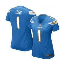 Women's Los Angeles Chargers #1 Ty Long Game Electric Blue Alternate Football Jersey