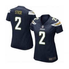 Women's Los Angeles Chargers #2 Easton Stick Game Navy Blue Team Color Football Jersey