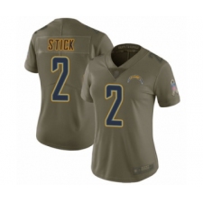 Women's Los Angeles Chargers #2 Easton Stick Limited Olive 2017 Salute to Service Football Jersey