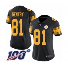 Women's Pittsburgh Steelers #81 Zach Gentry Limited Black Rush Vapor Untouchable 100th Season Football Jersey