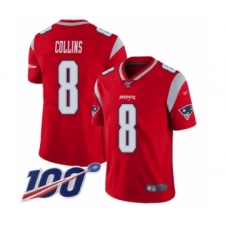 Men's New England Patriots #8 Jamie Collins Limited Red Inverted Legend 100th Season Football Jersey