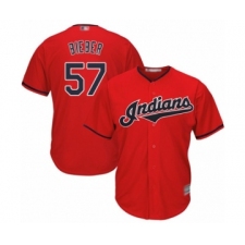 Men's Cleveland Indians #57 Shane Bieber Replica Scarlet Alternate 2 Cool Base Baseball Jersey