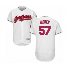 Men's Cleveland Indians #57 Shane Bieber White Home Flex Base Authentic Collection Baseball Jersey