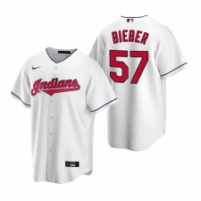 Men's Nike Cleveland Indians #57 Shane Bieber White Home Stitched Baseball Jersey