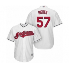 Youth Cleveland Indians #57 Shane Bieber Authentic White Home Cool Base Baseball Jersey