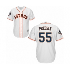 Youth Houston Astros #55 Ryan Pressly Authentic White Home Cool Base 2019 World Series Bound Baseball Jersey
