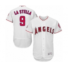 Men's Los Angeles Angels of Anaheim #9 Tommy La Stella White Home Flex Base Authentic Collection Baseball Jersey