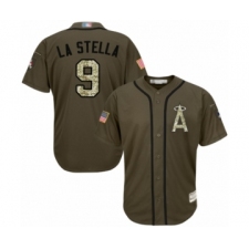 Youth Los Angeles Angels of Anaheim #9 Tommy La Stella Authentic Green Salute to Service Baseball Jersey