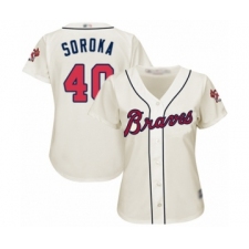 Women's Atlanta Braves #40 Mike Soroka Authentic Cream Alternate 2 Cool Base Baseball Jersey
