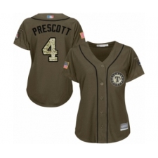 Women's Texas Rangers #4 Dak Prescott Authentic Green Salute to Service Baseball Jersey