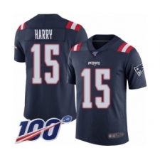 Youth New England Patriots #15 NKeal Harry Limited Navy Blue Rush Vapor Untouchable 100th Season Football Jersey