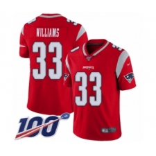 Men's New England Patriots #33 Joejuan Williams Limited Red Inverted Legend 100th Season Football Jersey