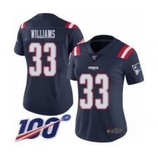 Women's New England Patriots #33 Joejuan Williams Limited Navy Blue Rush Vapor Untouchable 100th Season Football Jersey
